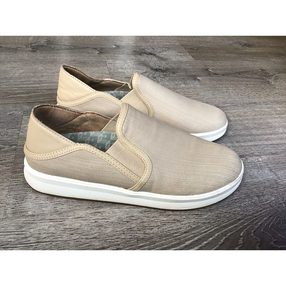 OluKai Ki'ihele 'Ili Tan Leather Slip On Sneakers Womens 10 20471-3S3S Beige
